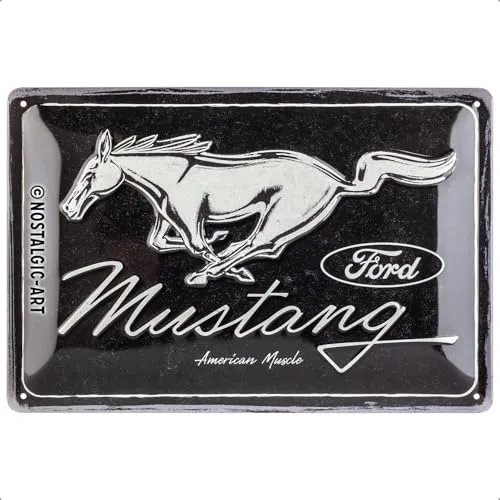 Nostalgic-Art Retro Blechschild, 20 x 30 cm, Ford Mustang – Horse Logo Black – Geschenk-Idee für Ford-Zubehör Fans, Original Lizenzprodukt (OLP), aus Metall, Vintage Design, Blechschilder Sprüche