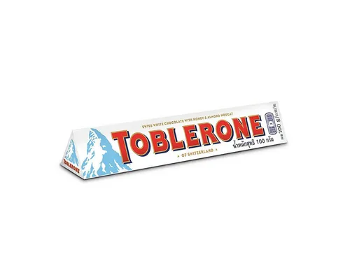 Toblerone White Schweizer Schokolade 100g 5er Pack - Entdecken Sie die Toblerone White, eine köstliche Kombination aus weißer Schokolade, Honig und Mandel-Nougat im praktischen 5er Pack. Perfekt für süße Snacks unterwegs oder als Geschenk!