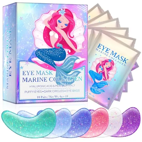 Augenmaske mit Natürlichen Marine -Kollagen & Hyaluronsäure, Eye Pads für Geschwollene Augen, Eye Patches,Anti-Aging Augenpads Gegen Augenringe Entfernen, Reduzieren Falten (18 Paar)