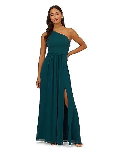 Adrianna Papell Damen Chiffon-Kleid mit Einer Schulter, Jäger, 32