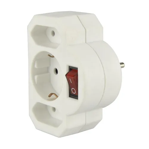 Unitec Zwischenstecker 2-fach Euro 1-fach Schutzkontakt mit Schalter weiß