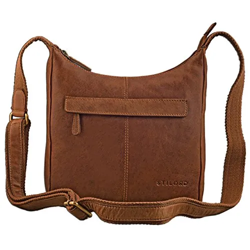 STILORD kleine Lederhandtasche Umhängetasche Vintage Handtasche mit verstellbarem Schulterriemen aus weichem Antik Leder Damen, Farbe:cognac - braun