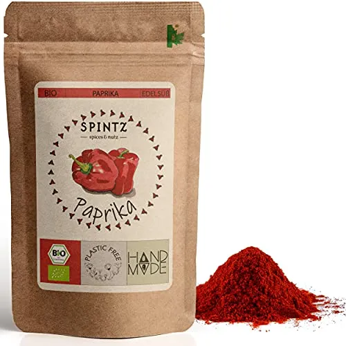 SPINTZ 250g Bio Paprikapulver edelsüß - mildes Paprika Pulver gemahlen - Paprika Gewürz | Ideal für ungarisches Gulasch | 100% natürlich & aus biologischem Anbau | plastikfrei verpackt