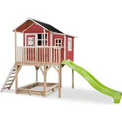 EXIT Loft 750 Holzspielhaus - rot, Spielspaß auf hoher Plattform - Spielplätze: Hochwertiges Holzspielhaus mit Anbau und Rutsche, aus wetterbeständigem FSC® Zedernholz, ideal für stundenlangen Spielspaß im Freien.