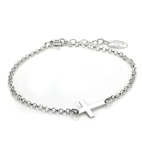 Sterling-Silber Rolokette Armkette mit Kreuz Charm Anhänger - Verstellbare Charm-Armband aus 925 Sterling Silber, ideal für einen klassischen Look und vielseitig kombinierbar.