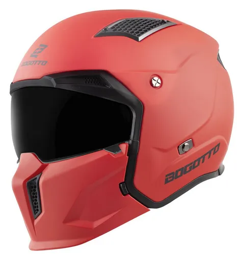 Bogotto Radic 22.06 Helm, rot matt, 2XL - Motorradhelm mit 2 Schalengrößen, UV-resistentem Visier und abnehmbarem Kinnteil. Ideal für optimalen Tragekomfort und Sicherheit beim Fahren.