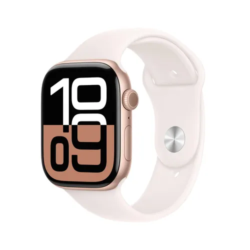 Apple Watch Series 10 (GPS + Cellular 46 mm) - Smartwatch in Roségold mit Blassrosa Sportarmband, großes Display, Gesundheits- und Fitnessfunktionen inklusive EKG und Sturzerkennung
