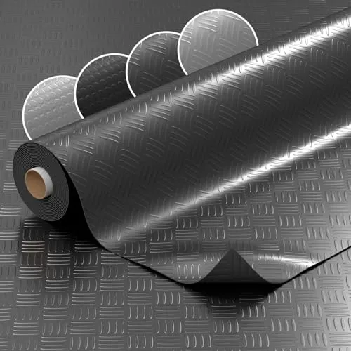 PVC Bodenbelag Meterware Noppen 1mm Antirutschmatte Bodenmatte Noppenmatte Riffelblechmatte Tränenblech rutschfest Schwarz Riffelblech Optik 100x140cm