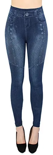 dy_mode Jeggings Damen Leggings High Waist Jeans Optik Hose - JL068 (JL503-SwirlButtons)