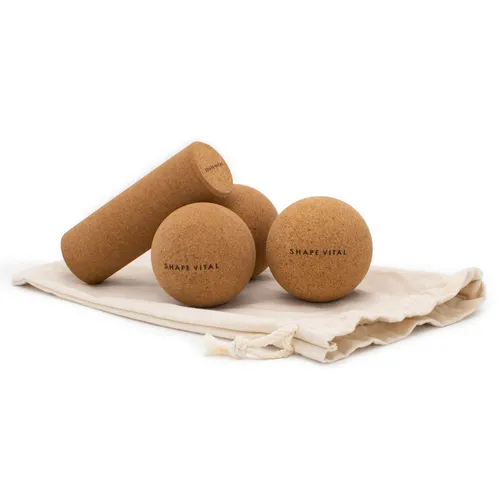 SHAPEVITAL Natürliches Kork Faszienball und Massageset - Faszienrollen - 3-teiliges Massage-Set aus 100% natürlichem Kork, ideal zur Selbstmassage von Muskeln und zur Linderung von Verspannungen. Inklusive praktischem Jute Beutel für einfache Aufbewahrung.