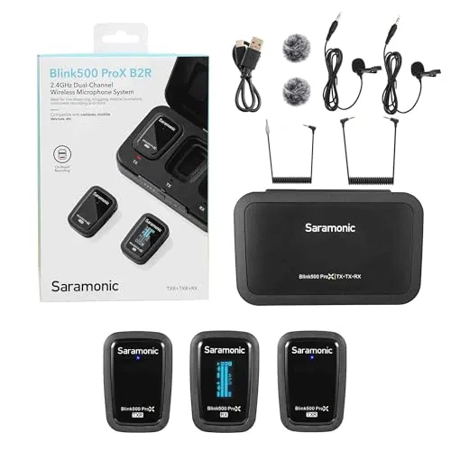 Saramonic Blink 500 ProX B2R 2 Personen Wireless Clip-On Mikrofonsystem mit On-Board-Aufnahme & Lavaliers