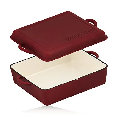 Mahlzeit Gusseisen Bräter emailliert 10,5 Liter - Dark Cherry - Pfannen | Multifunktionaler Bräter mit Deckel, ideal zum Kochen, Braten und Schmoren. Mit umkehrbarem Deckel als Grillpfanne und Thermometerdurchführung für einfache Temperaturkontrolle.