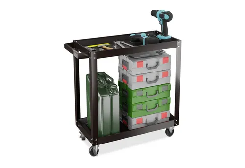 Relaxdays Werkstattwagen - Mobiler Werkzeugwagen mit 2 Ebenen - Mehrzweckwagen mit 2 großen Ablagen für optimale Werkzeugorganisation, bis 100 kg belastbar und ideal für Werkstatt oder Garage. Mobil mit 4 Rollen für sicheren Transport.
