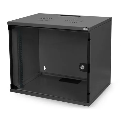 DIGITUS 19-Zoll Netzwerkschrank 7HE – Wandmontage – Schwarz - Computer- & Server-Racks: Robuster Netzwerkschrank mit Sicherheitsglas-Tür, 60 kg Traglast und einfacher Kabelzufuhr für optimale Organisation im Büro.