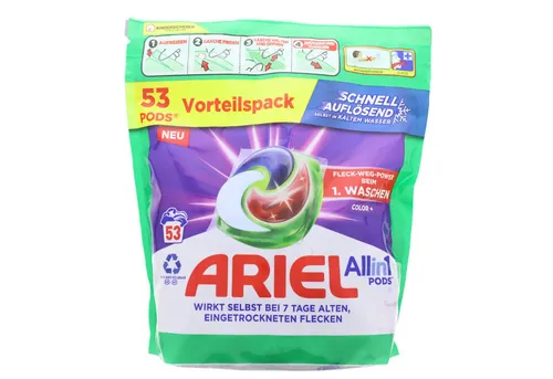ARIEL All-in-1 PODS Color+ Flüssigwaschmittel Kapseln – 53 Waschladungen - Die Ariel All-in-1 PODS Color+ bieten kraftvolle Reinigung und strahlende Farben. Ideal für bunte Wäsche, lösen sich schnell auf und entfernen selbst hartnäckige Flecken – für ein müheloses Wascherlebnis.