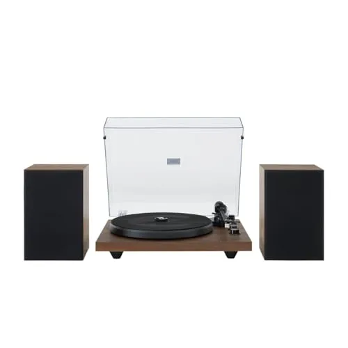 Crosley C62C-WA4 C62 Plattenspieler mit Riemenantrieb, 2-Geschwindigkeiten Vinyl, Bluetooth Plattenspieler mit mitgelieferten Lautsprechern und Anti-Skate - Walnuss