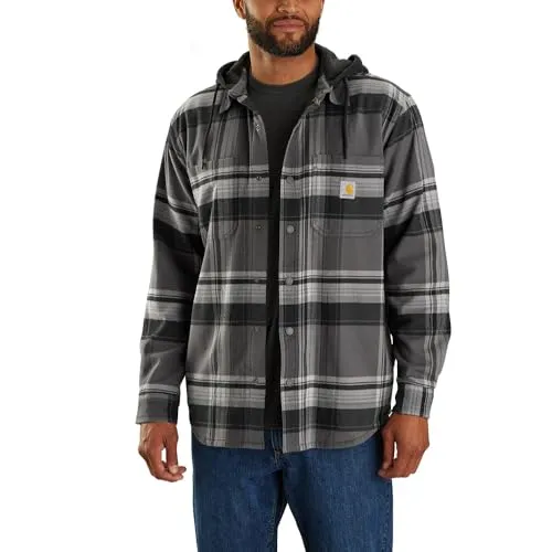 Carhartt Herren Übergangsjacke Flannel Sherpa-Lined Hooded - Schwarz, Größe XL - Funktionsjacke aus 97% Baumwolle, elastischer Flanell mit Rugged Flex für optimale Bewegungsfreiheit und einer warmen, verstellbaren Kapuze.
