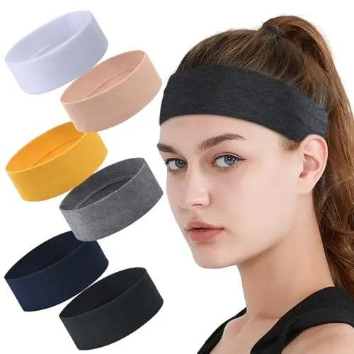URAQT Haarband Damen,6 Stück Stirnbänder Einfarbig, Haarreifen Headwrap Turban, Elastische Headbands Bandana Vintage für Alltag Yoga Sport