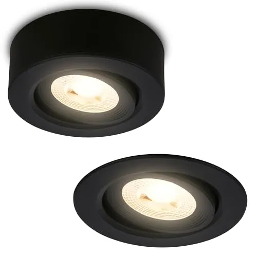 BRILONER - 2 in 1 LED Aufbauspot und Einbaustrahler schwenkbar, dimmbar, warmweißes Licht, LED Spot 230V, Deckenspot, Einbauleuchte, Deckenstrahler, 68mm Lochmass, 90x30mm (DxH), Schwarz