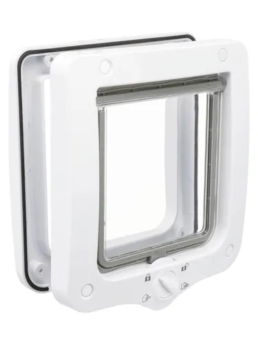 Trixie 4-Wege Freilauftür Weiß TX44211 - Klassische Katzenklappen mit geräuschloser Funktion und 4-Wege-Verriegelung für optimale Kontrolle. Ideal für sichere und flexible Zugänge Ihrer Katze nach drinnen und draußen.