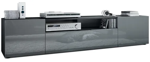 Vladon Lowboard Mogan - TV-Kommode in Schwarz matt/Grau Hochglanz - TV-Halterung mit modernem Design, vielseitig einsetzbar und pflegeleicht durch wasserfeste Oberfläche. Ideal für Wohnzimmer oder Schlafzimmer.