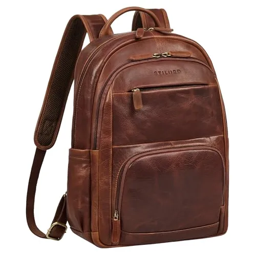 STILORD 'Ramiro' Business Rucksack aus Leder für Herren in braun von STILORD