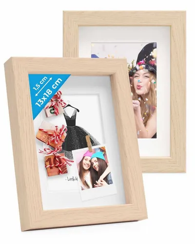 PHOTOLINI Bilderrahmen 2er Set 3D-Rahmen mit Passepartout / für Objekte bis 1,5 cm Tiefe