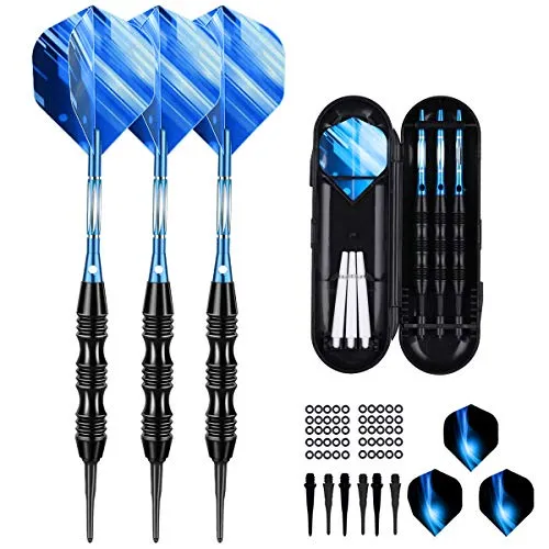 sanfeng Dartpfeile, Dartpfeile mit kunststoffspitze für elektronische dartscheibe 20 Gramm, Profi Softdarts E Dart Pfeile, Aluminum Shafts 50 Anti-Lose Gummiringe 30 Spitzen 6 Flights