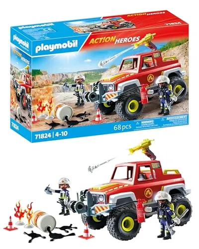 playmobil Spielset ACTION HEROES 71824 - Feuerwehrtruck mit 68 Teilen - Experimentieren mit dem robusten Geländefeuerwehrauto, inklusive 2 Feuerwehrfiguren und vielen Extras für kreative Abenteuer. Ideal für Kinder ab 4 Jahren!