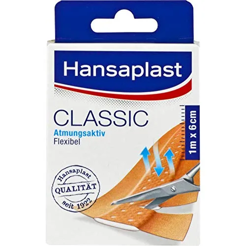 Hansaplast Classic Pflaster 1 m x 6 cm, zuschneidbare Wundpflaster in Meterware mit extra starker Klebkraft, flexible und atmungsaktive Heftpflaster