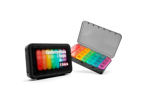 BigDean Pillendose 2 Stück Tablettenbox 7 Tage/ 4 Fäch luftdicht & lebensmittelecht (Set, 2 St., Tablettensortimentbox), Tablettenbox, 7 Tage Sortiment, Luftdicht, Lebensmittelecht