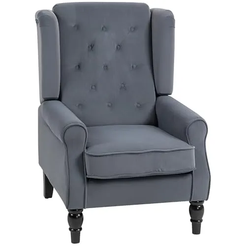 HOMCOM Ohrensessel mit Armlehnen und Kissen in Grau - Eleganter HOMCOM Ohrensessel mit stilvollem Tufting und weichem Samtstoff. Ideal für Wohnzimmer oder Schlafzimmer, bietet er hohen Sitzkomfort und verleiht jedem Raum eine moderne Note.