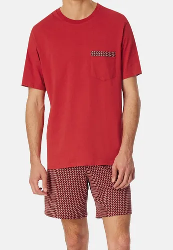 Schiesser Herren Schlafanzug kurz - Chilli rot, Größe 50 - Schlafanzüge für Herren, aus 100 % Organic Cotton in angenehm weicher Single-Jersey-Qualität, mit komfortablem Rundhals-Design und modischen Shorts für erholsame Nächte.
