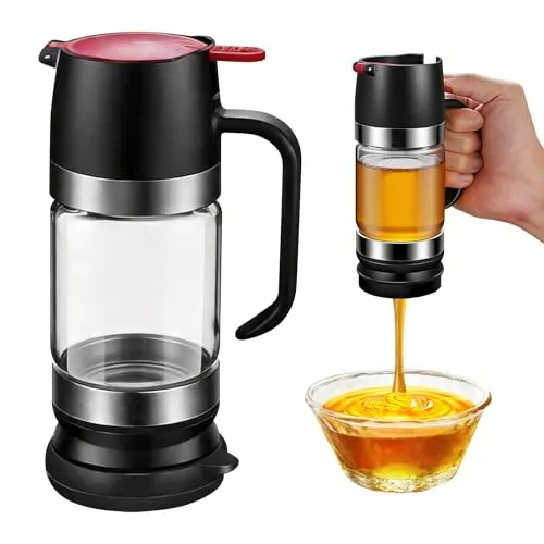 MFUSUL Honigspender, 300 Ml Honigspender Glas, Tropfsicheres Honigglas mit Griff, Glas-Honigspender für Honig und Sirup, Ideal für Tee und Kaffee, Schwarz