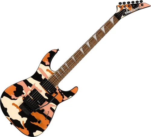 Jackson X Series Soloist SLX DX Camo Butterscotch Camo - Gitarren mit Pappel-Korpus und aktivem Humbucker-System für kraftvollen Sound, ideal für Rock und Metal.