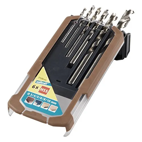 wolfcraft Holzspiralbohrer-Set HSS, Ø 3-10 mm, 6-tlg. - Ideal für harte Hölzer - Bohrersets für präzise Bohrungen in besonders harte Hölzer, mit 2 Fasen für optimale Führung und großer Spanleitnut für effektive Spanabfuhr.