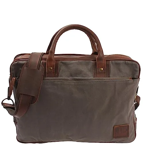 LECONI Aktentasche funktionelle & praktische Arbeitstasche für Damen und Herren Handgepäck Trolleytasche Bürotasche Ledertasche für Freizeit und Alltag aus Canvas + Leder 41x30x16cm grau LE3066-C