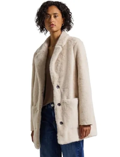 Street One Fake Fur Mantel pastel sand 44 - Funktionsjacken mit Reverskragen und seitlichen Taschen, aus kuscheligem Fellimitat für warme und stilvolle Looks.
