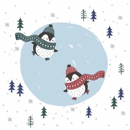 Servietten Penguin Skate Pinguin Skating Winter Schnee Tischdeko33x33cm 20