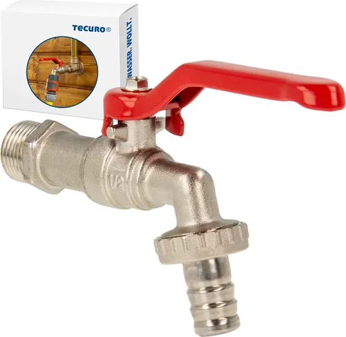 tecuro Kugelauslaufhahn Kugelventil 1/2 Zoll mit Schlauchverschraubung, Messing vernickelt