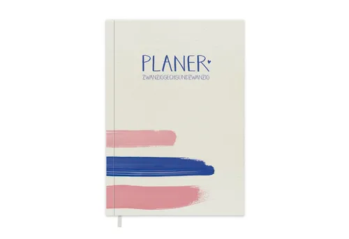 Eine der Guten Verlag Terminkalender Terminplaner 2026 - A5, rosa, weiß, blau, 1 Doppelseite / Woche, 152 S. FSC-Papier, Softcover, klimaneutral
