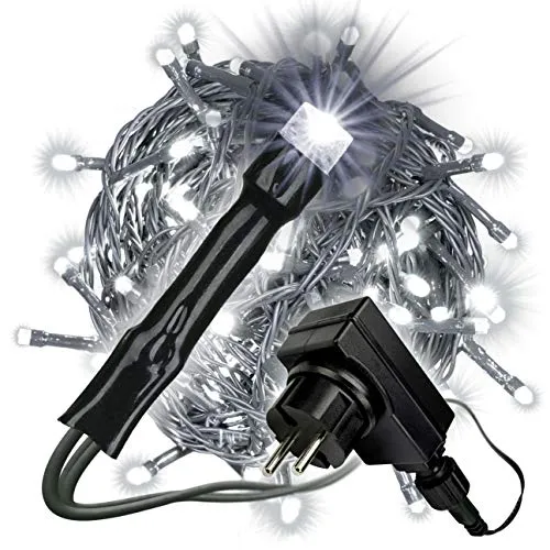 Nipach GmbH 400 LED Lichterkette weiß für Innen und Außen - Weihnachtsbeleuchtung mit 400 energieeffizienten LEDs auf 50 Metern, ideal für jede Feier. Inklusive praktischen Timer und IP44-Schutz für den Außenbereich.