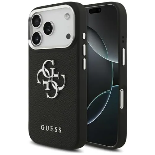 Guess Grained Groß 4G Classic Logo Hülle für iPhone 17 Pro - Schwarz - Klapphüllen mit hochwertigem Kunstleder, präziser Passform und hohem Schutz. Ein echtes Guess Produkt mit einzigartigem Design aus der Grained Big 4G Logo Kollektion.