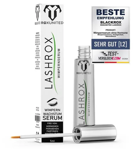 ROXUNITED Wimpernserum [Vergleichssieger 2025] LASHROX, Hormonfrei, Biotin & Koffein 5ml