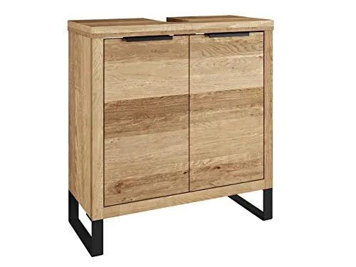 Woodkings Sydney Waschbeckenunterschrank - Schmaler Badschrank aus hochwertiger Wildeiche (56x60x25 cm) für kleine Badezimmer oder Gästetoiletten, mit individuellem Design und flexiblen Montagemöglichkeiten.