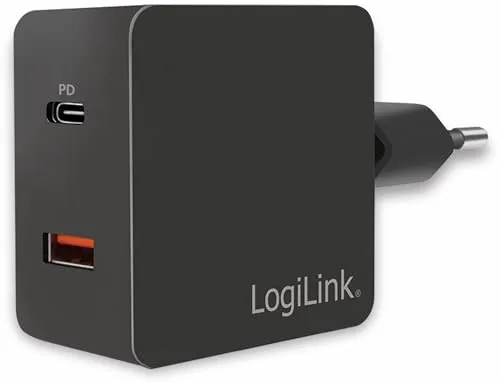 LogiLink PA0220 - USB Steckdosenadapter (1x USB-A, 1x USB-C™) PD 18W (PowerDelivery) für Smartphones/Tablets/eBooks/Navi/Notebooks/etc. - Überlade-, Tiefentlade-, Überlast- und Kurzschlussschutz, QC