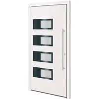 vidaXL Haustür Weiß 110x210 cm - Aluminium & PVC - Hochwertige Eingangstür aus PVC und Aluminium, bietet Sicherheit mit 5-Wege-Sicherheitsschloss und verstellbaren Scharnieren. Ideal für einen eleganten und sicheren Eingangsbereich.