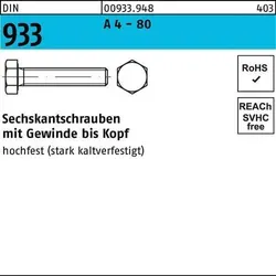 Reyher Sechskantschrauben DIN 933 A4-80 M8 x 50 (100 Stück) - Hochwertige Sechskantschrauben, ideal für vielfältige Befestigungsprojekte. Mit 50 mm Länge und 8 mm Gewindegröße bieten sie zuverlässige Stabilität.