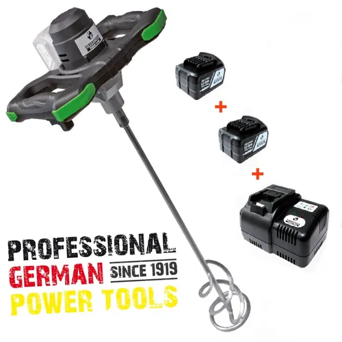 Eibenstock Akku Rührwerk WG120 - 2 Akkus & Ladegerät - Rührwerk für Beton und Mörtel mit 2 x 5 Ah Lithium-Ionen Akkus für lange Laufzeiten. Ideal für professionelle Anwendungen in der Bauindustrie.