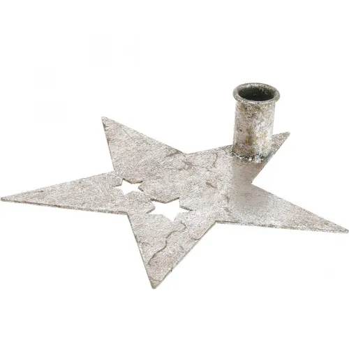 Metalldeko Stern Stabkerzenhalter Weihnachten Silbern Antik-Optik 20cm